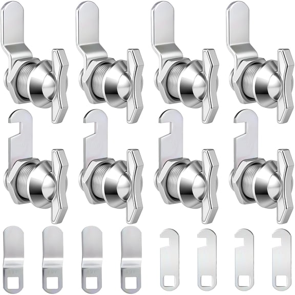 Thumb Operated Offset Cam Locks, 3/8", 5/8", 7/8" Keyless Cabinet Locks for RV Storage Doors, Camper Compartments, Mailbox Drawers, Zinc Alloy Rustproof Latch with Straight & Bent Locking Arms, 8-Set