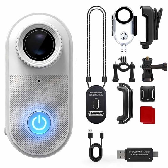 2.7K Mini WiFi Action Camera, Thumb POV Portable Body Cam Wearable Video Recorder, IPX7 Waterproof Underwater Camcorder DV for Sport Travel Daily - White