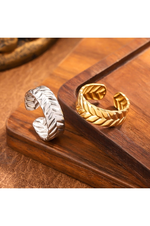 Thumb Ring, Retro Leaf Shape Adjustable Opening Design Finger Ring