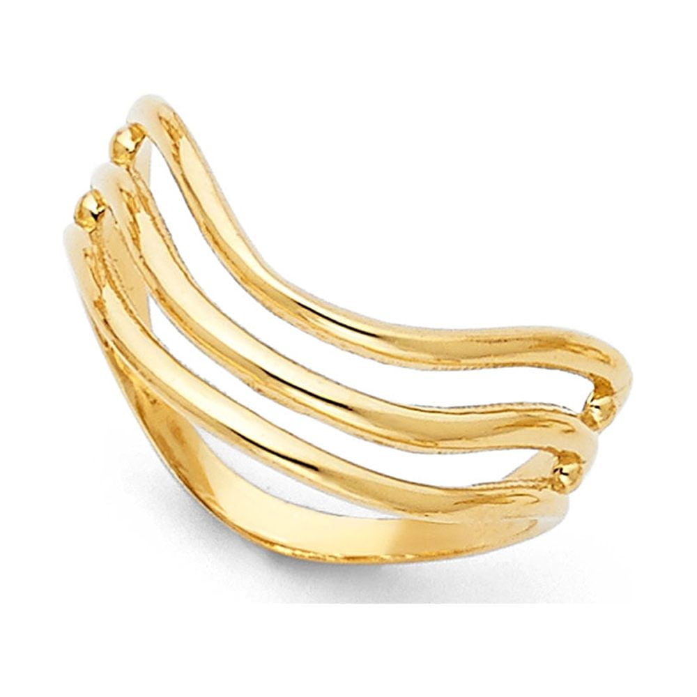 Thumb Ring Solid 14k Yellow Gold Three Band Curve Style Polished Finish ...