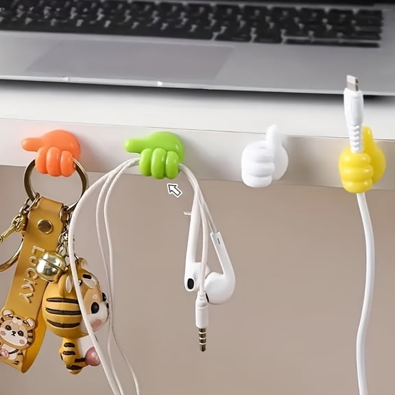 Thumb-Shaped Cable Organizer Clips - Set of 3 No-Drill Sticky Hooks for Home and Kitchen Organization