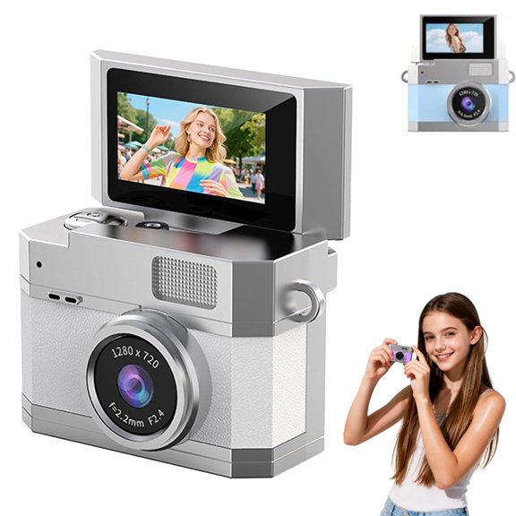 Thumb-Sized Flip Screen Mini Camera, 1080P Retro CCD Digital Camera with 180° Flip, Beauty Filters & Fill Light, for Travel Vlog Students Beginners