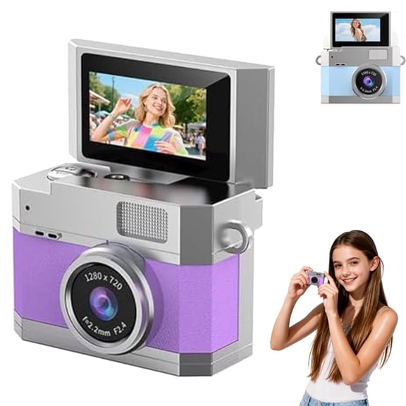 Thumb-Sized Flip Screen Mini Camera, 1080P Retro CCD Digital Camera with 180 ° Flip, Beauty Filters & Fill Light, for Travel Vlog Students Beginners