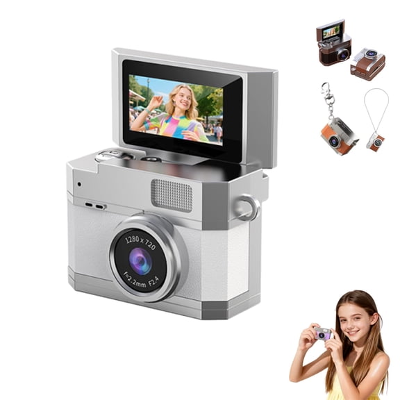 Thumb-Sized Flip Screen Mini Camera - Digital Retro Ccd High-Definition Portable Small Camera for Students and Campuses,Vintage Tiny Pocket Camcorder Keychain,Gift for Friend(White,Wth 64GB Card)