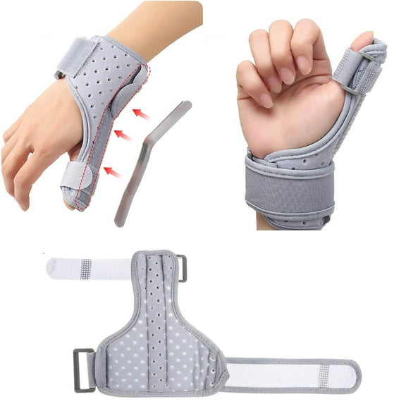 Thumb Splint Brace for Carpal Tunnel Trigger Finger Stabilizer Support Adjustable Wrist Immobilizer for Sports Comfortable Recovery Aid, 29x16 cm, Grey