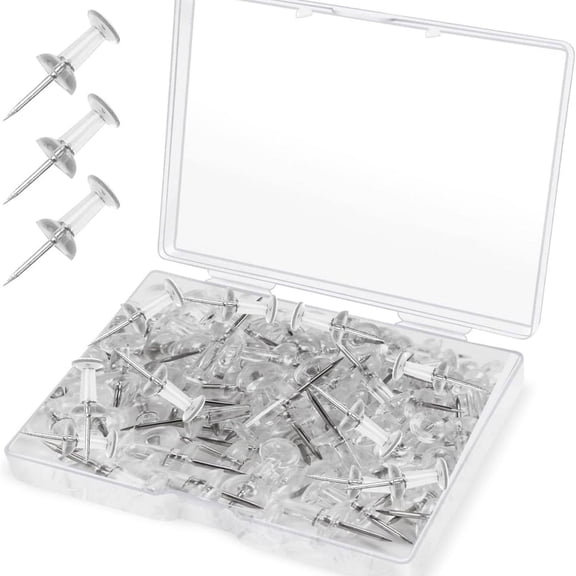Thumb Tacks Clear Plastic Head Steel Point for Bulletin Boards and Craft Projects 100-Pack