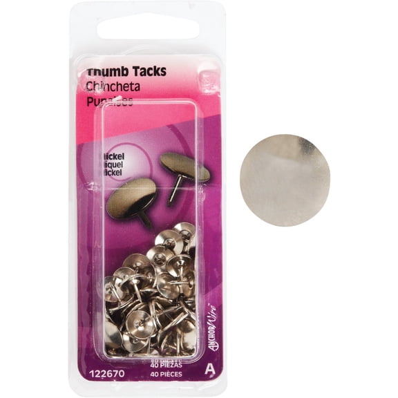 Hillman Thumb Tacks Nickel Coated - Nickel Finish - 40 Pack