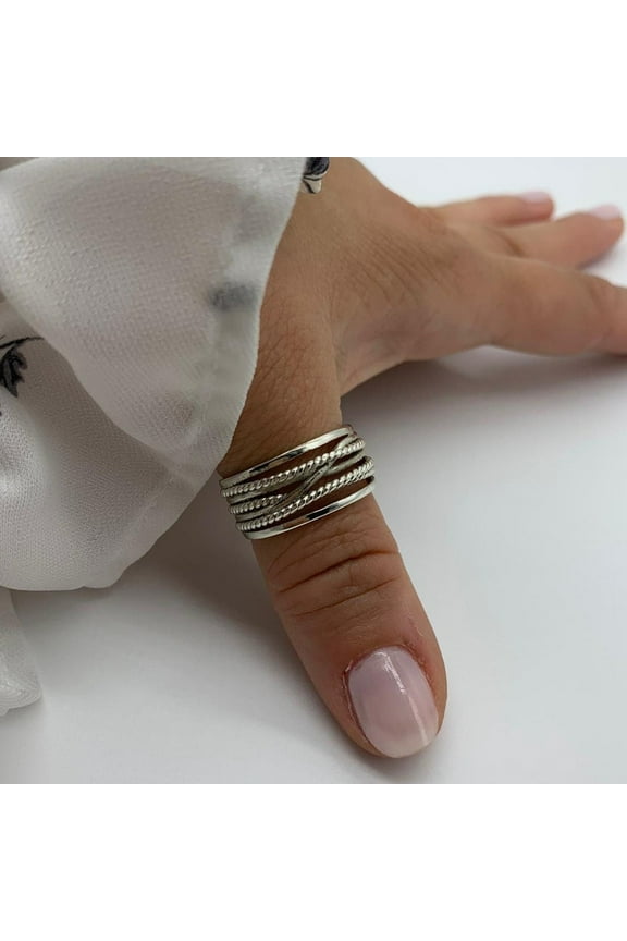 Thumb Weaved Layered Ring-Silver Multi Layer Ring-Thick Adjustable Ring-Chunky Boho Dainty -Jewelry For Woman-Mothers Day Gift For Her