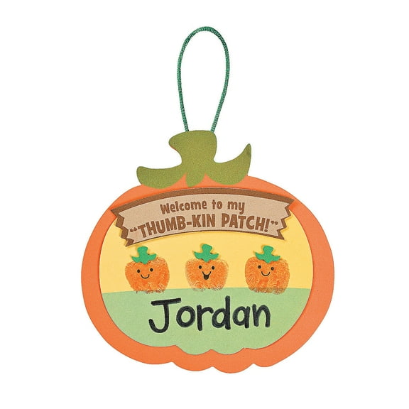 Thumbprint Pumpkin Patch Craft Kit, Craft Kits, Non Foam, Ornament Craft Kits, Halloween, 12 Pieces, Multicolor