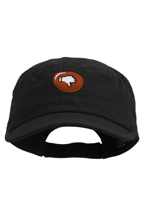 Thumbs Down Emoji Embroidered Enzyme Regular Solid Army Caps - Black OSFM