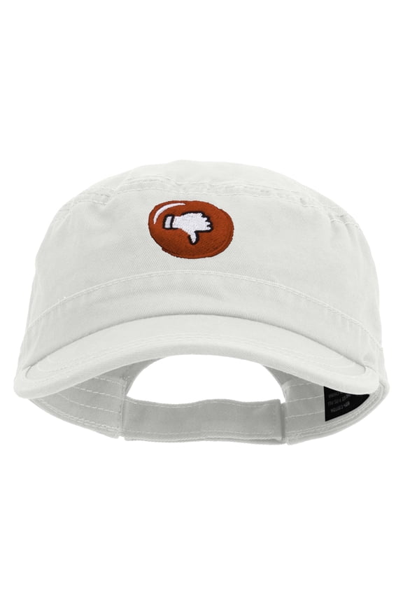 Thumbs Down Emoji Embroidered Enzyme Regular Solid Army Caps - White OSFM