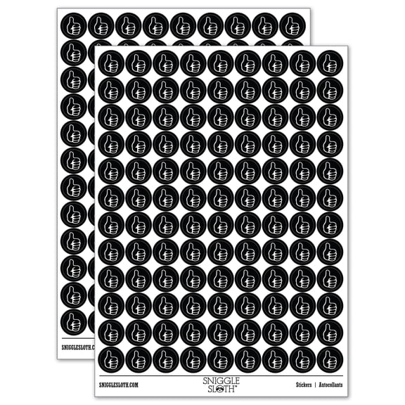 Thumbs Up Down Round Sticker Set - Black - Gloss Finish - 0.50" Size