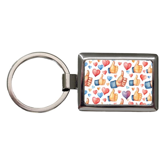 Thumbs Up Hearts Watercolor Metal Rectangle Keychain