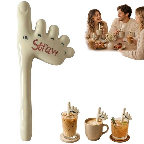 Thumbs Up Straw, Handmade Toe-tal Straw, Ceramic Drink Stirrer & Reusable Drinking Straw for Coffee, Tea, Cocktails & Cold Drinks