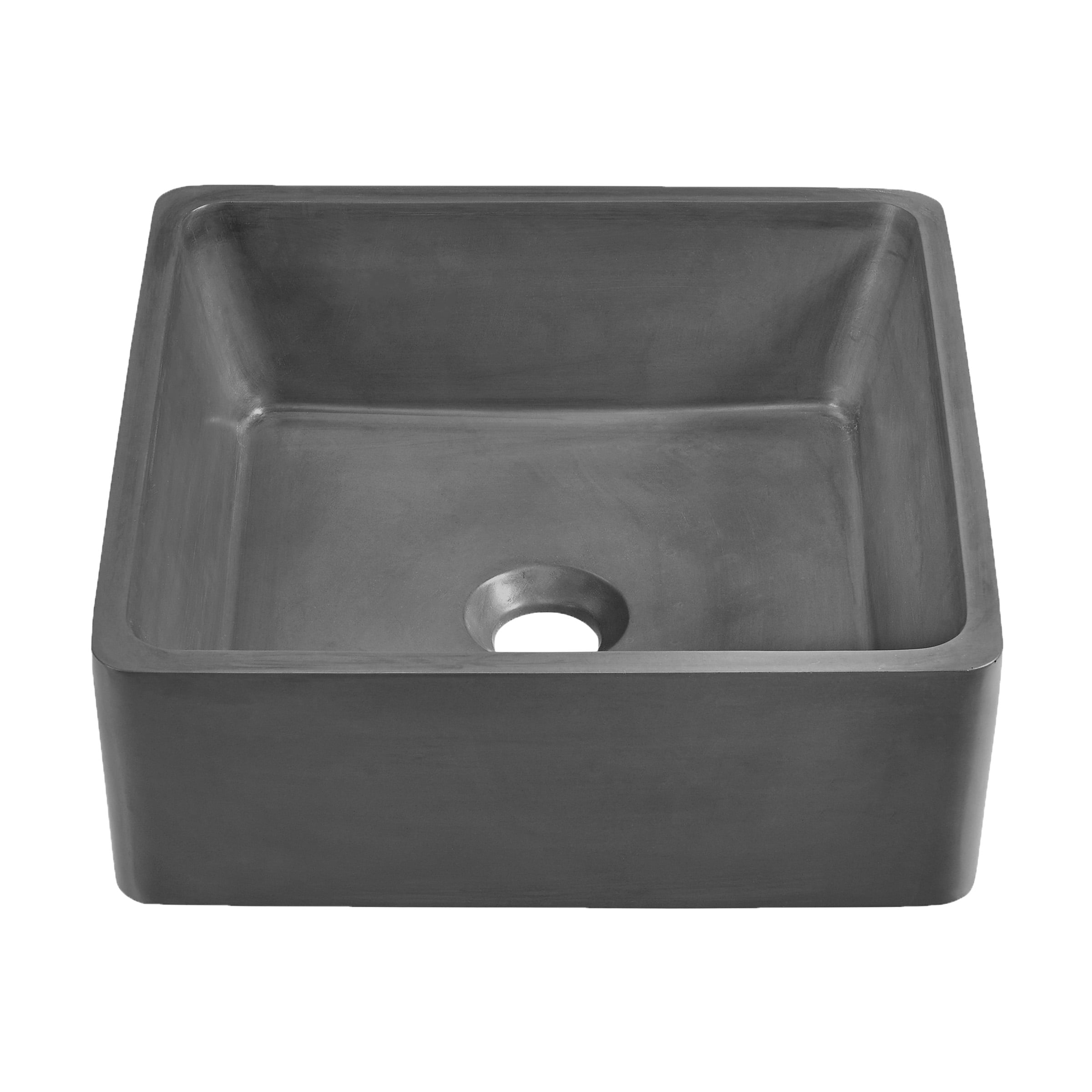 Thun 15” Square Concrete Vessel Bathroom Sink in Dark Grey