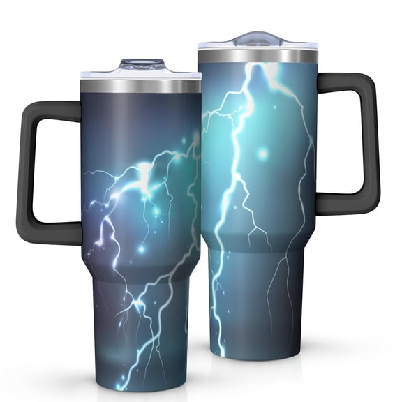 Thunder 40oz Tumbler with Handle and Straw, Large Capacity Travel Cup for Hot & Cold Drinks, Double Walled Vacuum Insulated Cup, Lover, Birthday, Lightening
