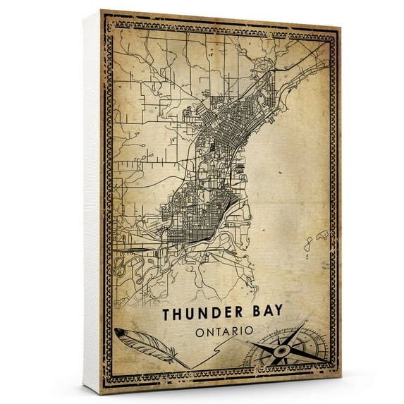 Thunder Bay Vintage Map Prints Canvas, Ontario Map Art Canvas, Canvas, Thunder Bay Map City style vintage Canvas , Canvas Wall Art, Street Map Artwork Canvas