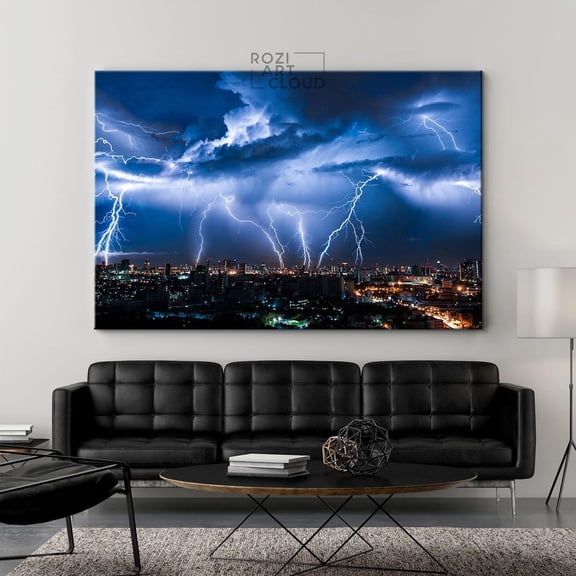 Thunder City Night Storm Poster, Unframed Paper Poster 8x10in