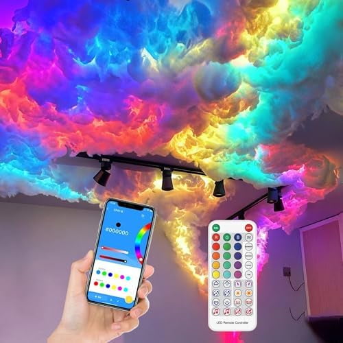 Thunder Glow DIY Storm Cloud Cotton Light Kit with 16.4ft LED Strip  Music Sync Cloud LED Lights for Ceiling, 16M Colors, Expandable Design for Bedroom, Gaming Room, Party Decor (Covers 32-54 Sq.Ft)
