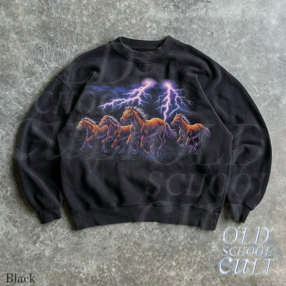 Thunder Horses Sweatshirt | Vintage Lightning Wild Mustang Pullover