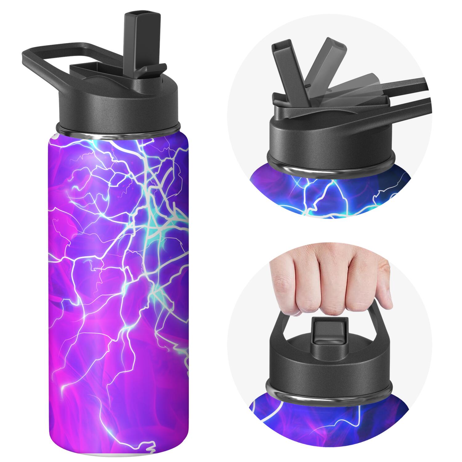 Thunder Insulated Stainless Steel Water Bottle with Straw & Cleaning Brush – 18 Oz | Leakproof, BPA-Free, 304 Stainless Steel, Wide Mouth, Travel Mug for Car, Gym, Office