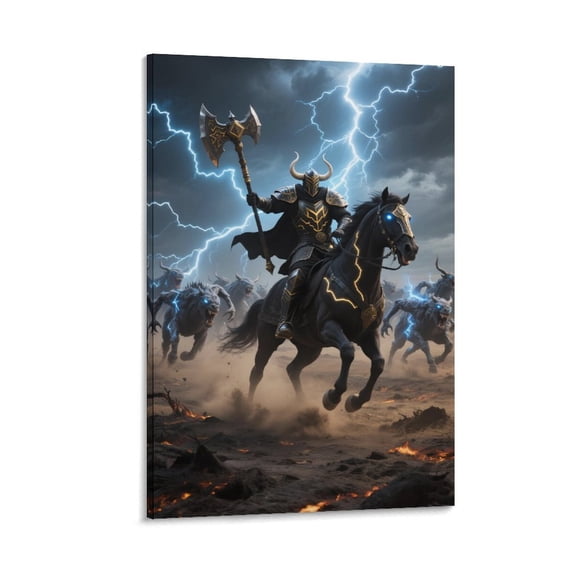 Thunder Knight Fantasy Wall Art Picture Print Wall Art Poster Painting Canvas Posters Artworks Gift Room Aesthetic 16x24inch(40x60cm)