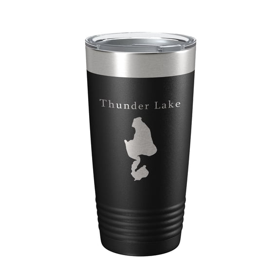 Thunder Lake Map Tumbler Travel Mug Insulated Laser Engraved Coffee Cup Michigan 20 oz Black