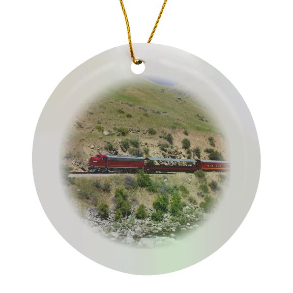 3drose, Thunder Mountain Scenic Train, Payette River, Id - Us13 Dfr1213 - David R. Frazier, Circle Porcelain Ornament