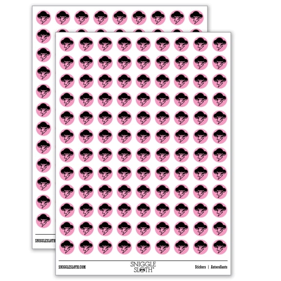 Thunder Storm Cloud Weather Lighting Bolt 200+ Round Stickers - Matte Finish - 0.50" Size - Light Pink