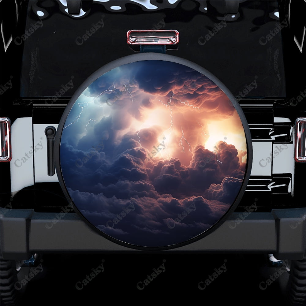 Thunder Storm With Clouds Polyester Universal Spare Wheel Tire Cover