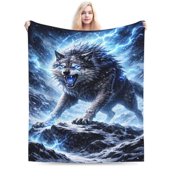 Thunder Wolf Blanket Fierce Animal Throw Blanket Soft Cozy Blanket for Couch Bed Birthday Christmas Gift Decor 50x40