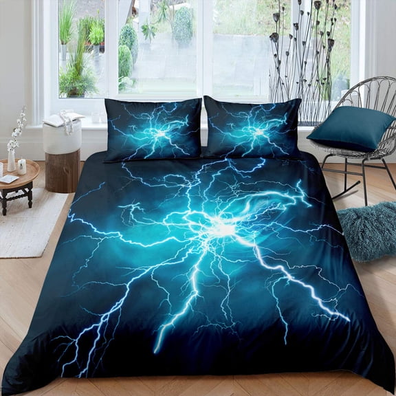 Thunder and Lightning Duvet Cover Set Cloud Natural Disaster Landscape Bedding Set for Kid Teen Adult Polyester Comforter Cover