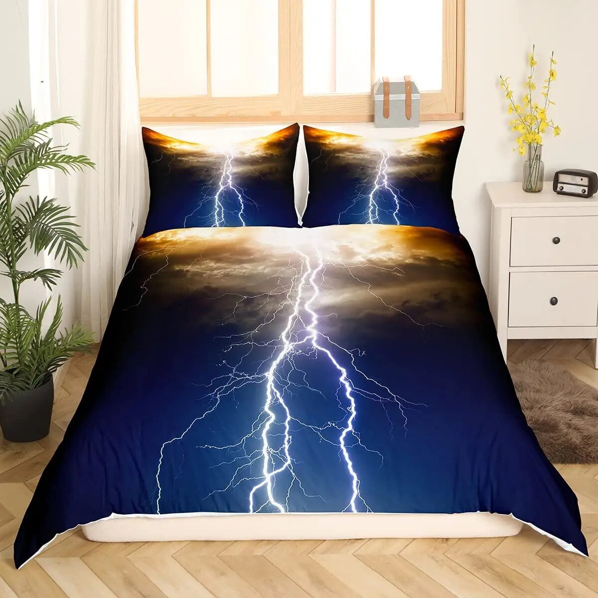 Thunder and Lightning King Duvet Cover Natural Disaster Landscape ...