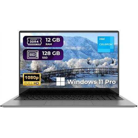 ThunderB E156S 15.6" Laptop - Intel Quad-Core, 12GB RAM, 128GB SSD, Win 11 Pro, Fingerprint, Backlit Keyboard, HDMI, Bluetooth, USB 3.0, HD Webcam, Superior Sound