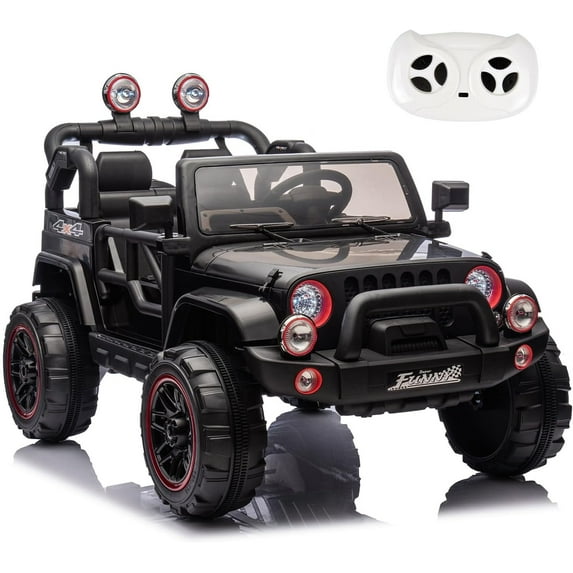 ThunderBolt Kids Electric Ride On Car - Dual Seat, 400W Motor, Rear Suspension, Bluetooth, 8 LED Lights, 2.5-4MPH, Black