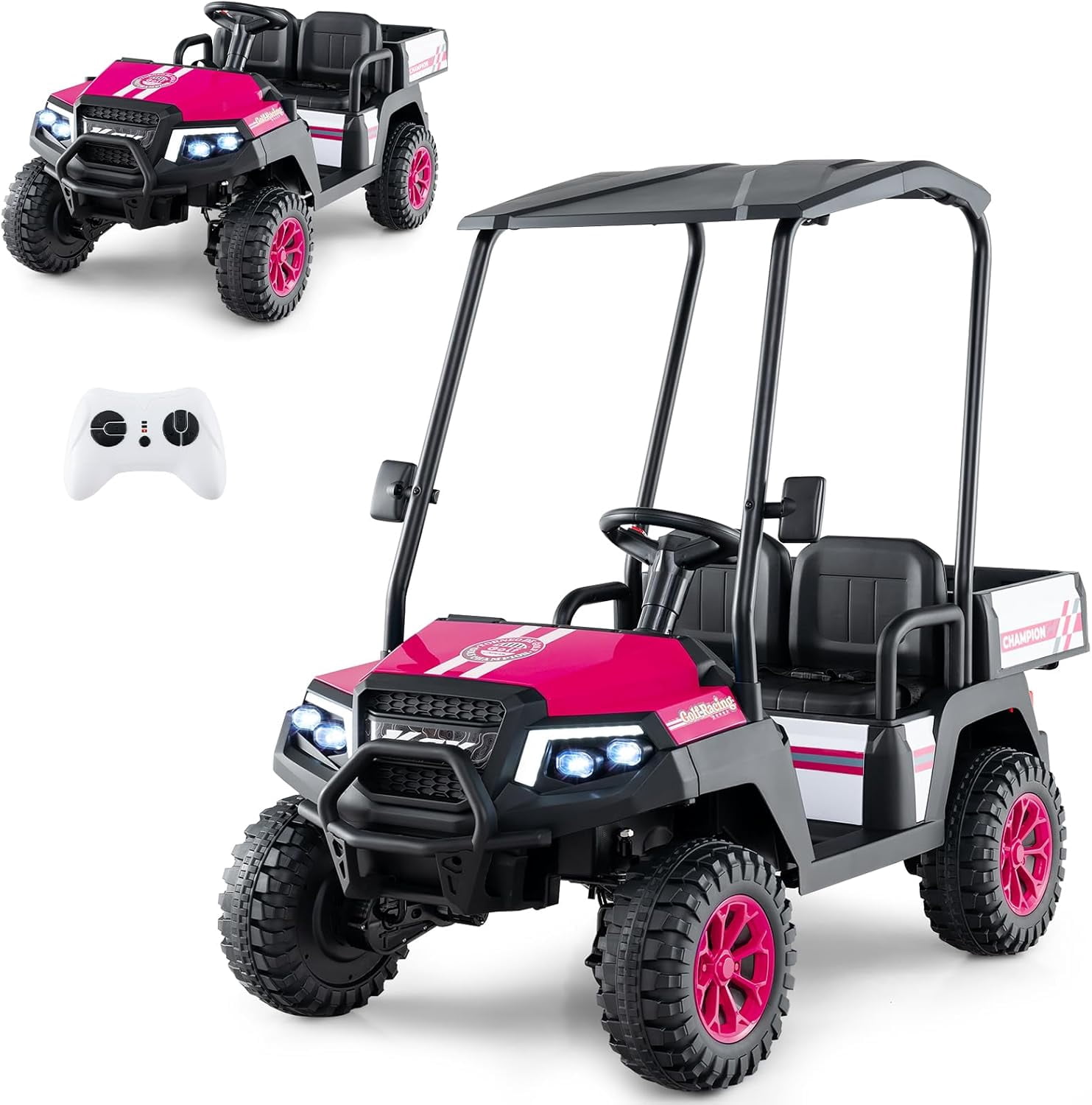ThunderBolt 24V Kids Golf Cart - 4WD 2-Seater Electric Ride-On Car with Sun Shade, Remote Control & Storage Trunk for Ages 3+