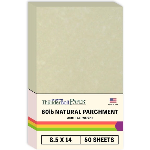 ThunderBolt Paper 60 lb Natural Parchment Paper Stationery, 8.5 x 14 Inches, 50 Sheets