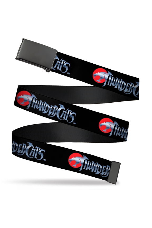 Adjustable Belt, Clamp Buckle, Cut-to-Fit, Thundercats Classic Series Logo Black Red Silver