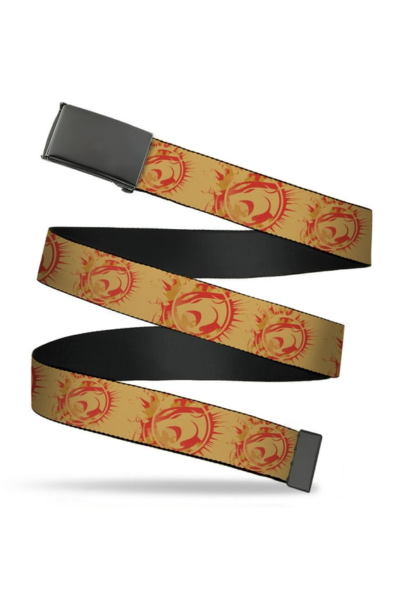 Adjustable Belt, Clamp Buckle, Cut-to-Fit, Thundercats Lion Head Logo Collage Orange Reds