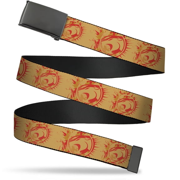 Adjustable Belt, Clamp Buckle, Cut-to-Fit, Thundercats Lion Head Logo Collage Orange Reds