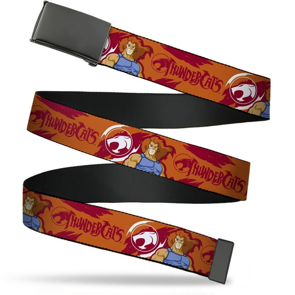 Adjustable Belt, Clamp Buckle, Cut-to-Fit, Thundercats Lion O Pose and Title Logo Orange Red White
