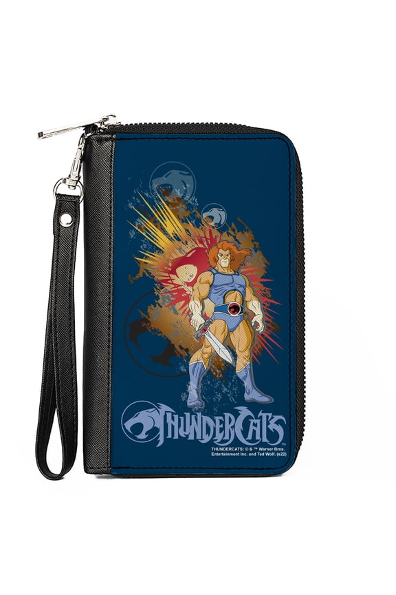 ThunderCats Wallet, Zip Around, ThunderCats Classic Series Lion O Pose and Logos Multi Color, Vegan Leather