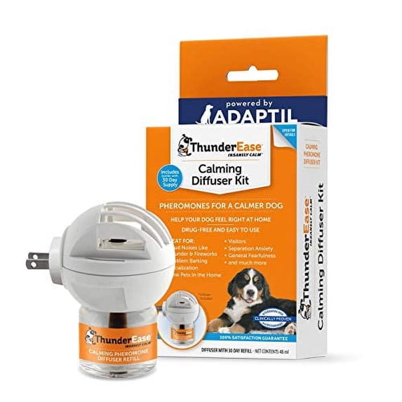 ThunderEase Dog Calming Pheromone Diffuser Kit | Powered by ADAPTIL | Vet Recommended to Relieve Separation Anxiety, Stress Barking & Chewing, and Fear of Fireworks & Thunderstorms (30 Day S