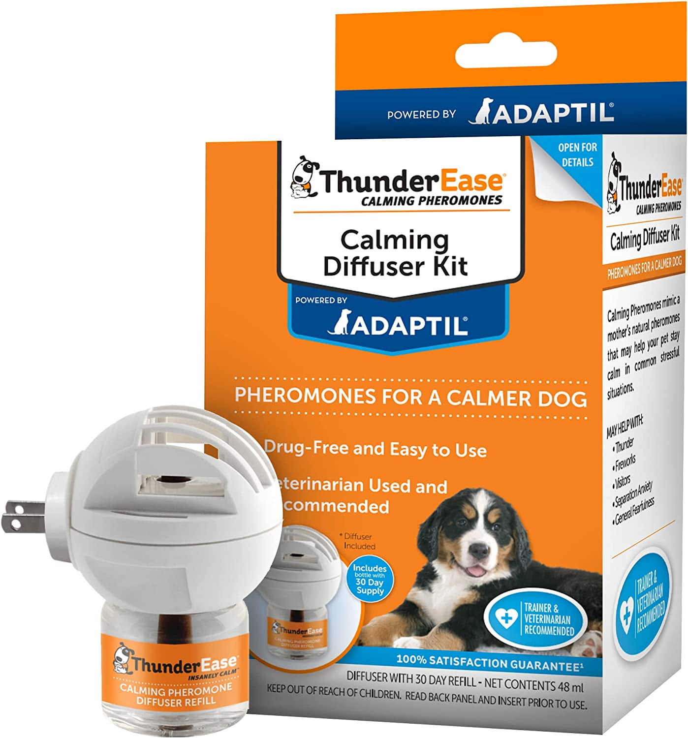 ThunderEase Dog Calming Pheromone Diffuser Kit Powered by ADAPTIL Vet  Recommended to Relieve Separation Anxiety, Stress Barking and Chewing 