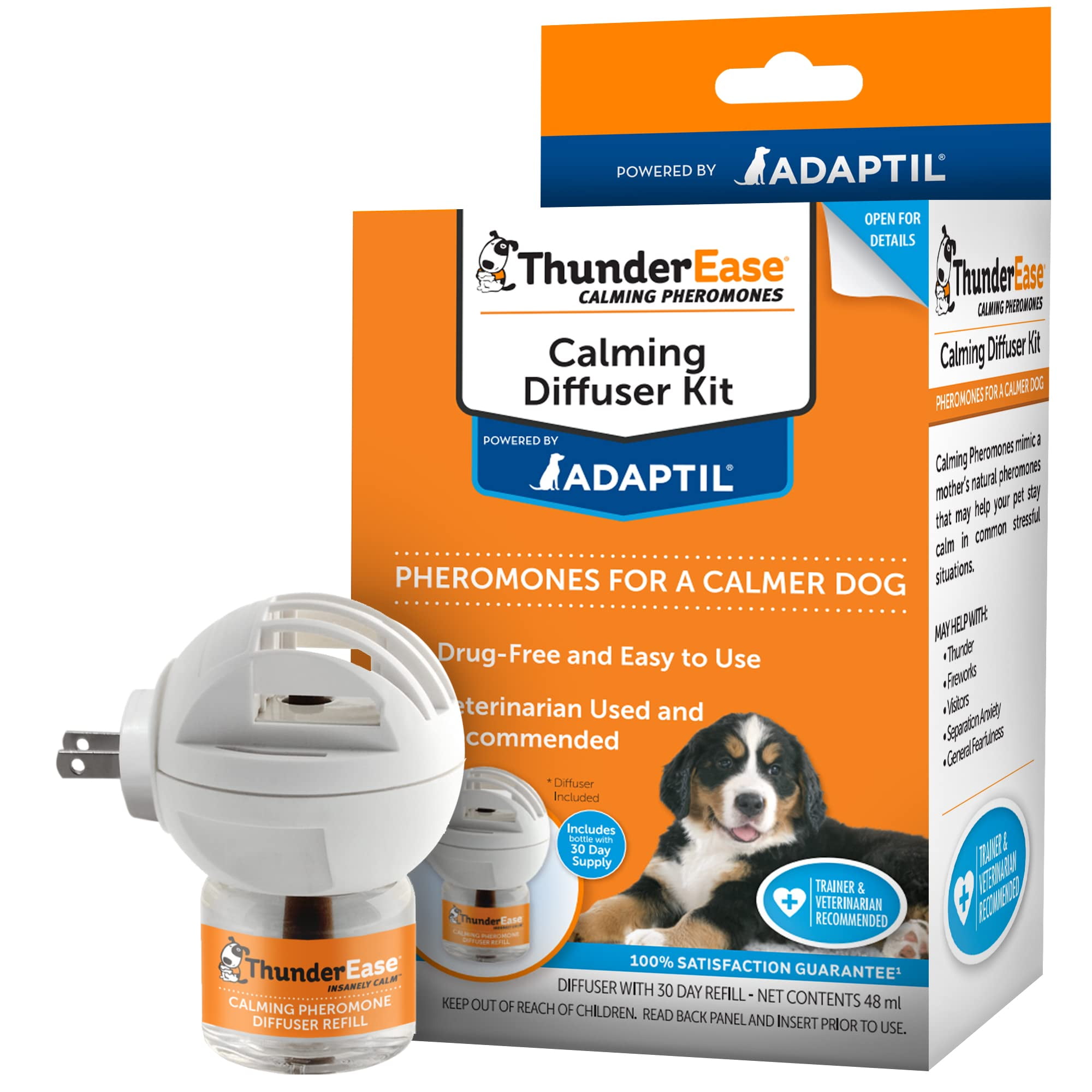 ThunderEase Dog Calming Pheromone Diffuser Kit Powered by ADAPTIL Vet Recommended to Relieve Separation Anxiety, Stress Barking and Chewing