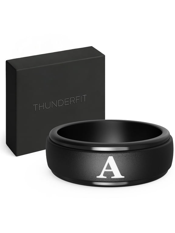 Black Silicone Initial Ring for Him - Personalized One Letter Wedding Rubber Band - Comfortable Fit - Unique Anniversary, Birthday Gifts for Men with Gift Box