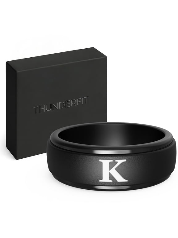 Black Silicone Initial Ring for Him - Personalized One Letter Wedding Rubber Band - Comfortable Fit - Unique Anniversary, Birthday Gifts for Men with Gift Box