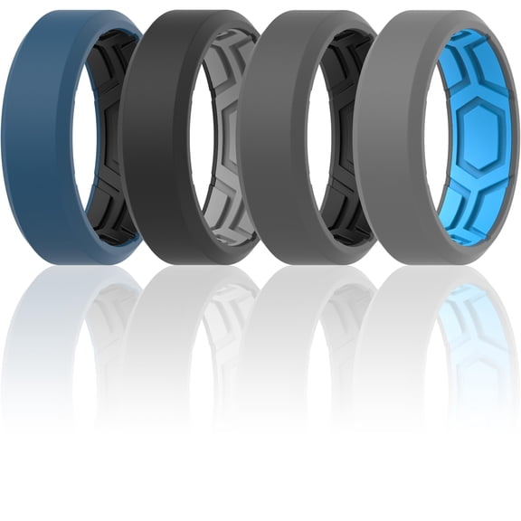 ThunderFit Men Breathable Air Grooves Silicone Rings Wedding Bands 8mm Wide 2.4mm Thick - 1-7 Variety Multipack