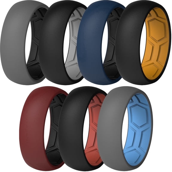 ThunderFit Men's Air Groove Silicone Wedding Band, Comfort Fit Rubber Ring, 7.8mm Wide, 1.8mm Thick, Variety Multipack 4-7