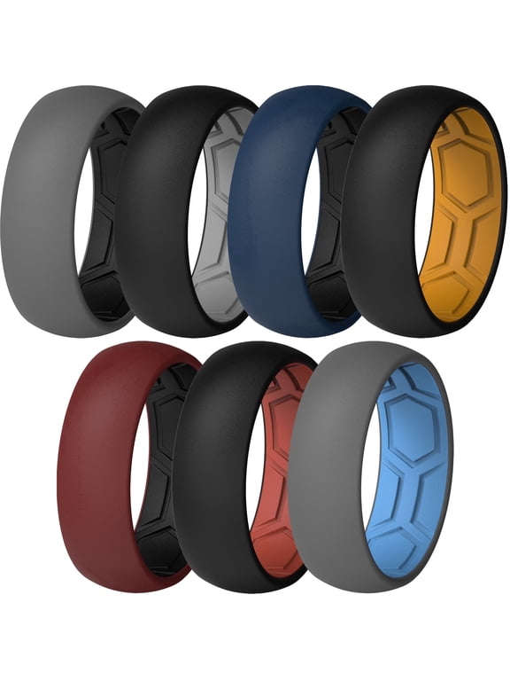 Men's Air Groove Silicone Wedding Band, Comfort Fit Rubber Ring, 7.8mm Wide, 1.8mm Thick, Variety Multipack 4-7